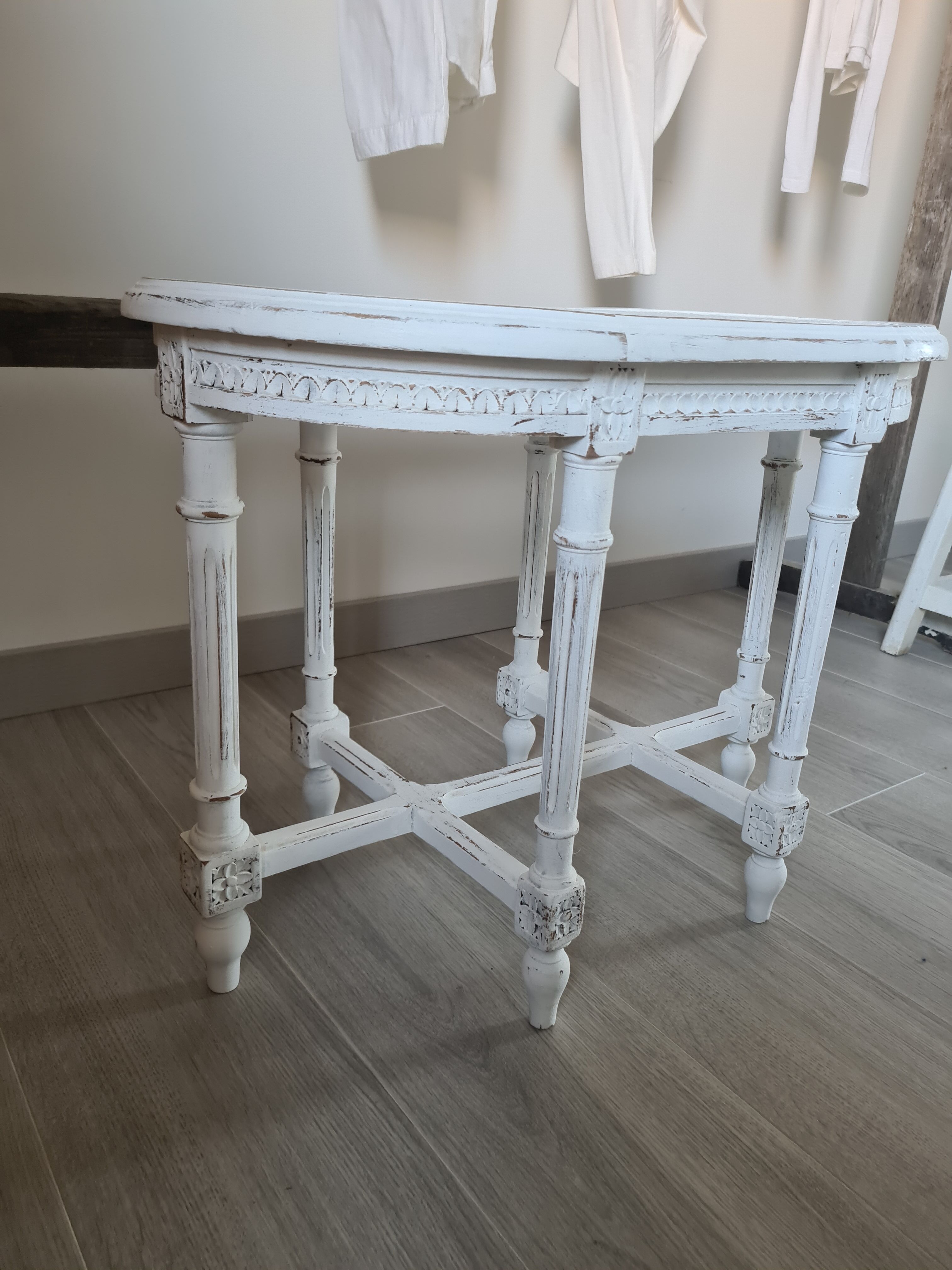 Small piano bench canné shabby chic style