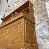 Wooden hardware cabinet painted with wood effect, circa 1940.