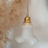 Vintage tulip-shaped portable lamp in frosted glass