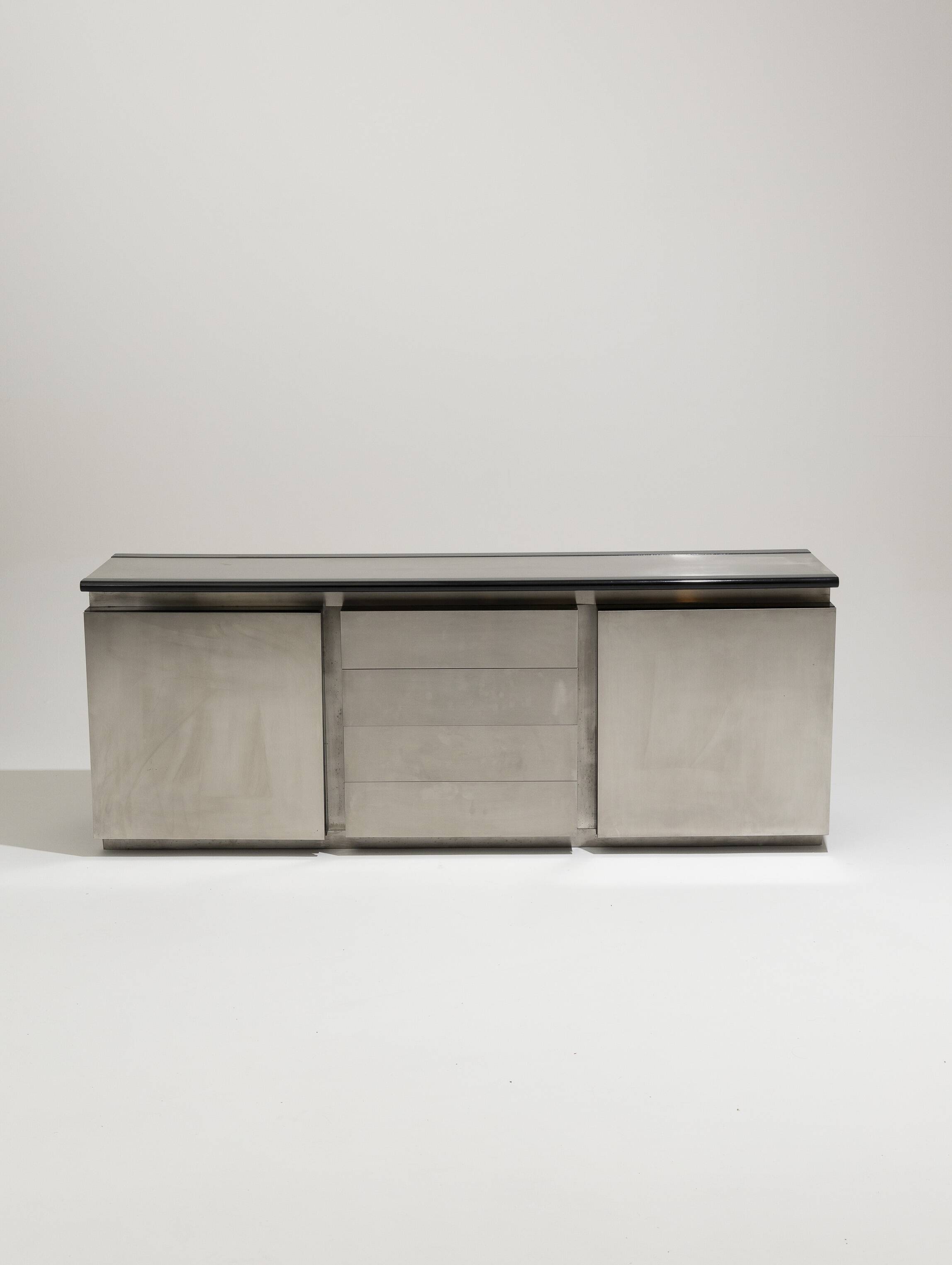 Brushed steel sideboard, lodovico acerbis, 1970s