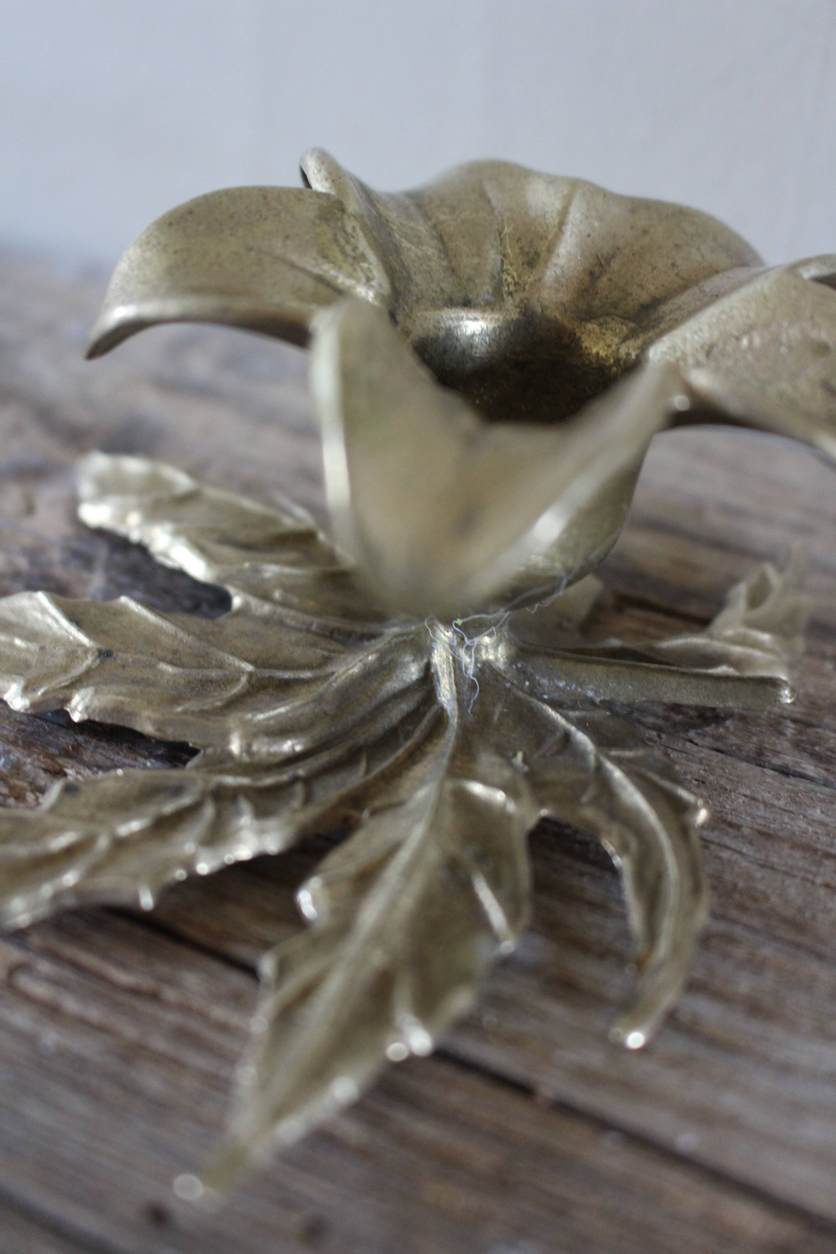 Flower candlestick Leaf base brass