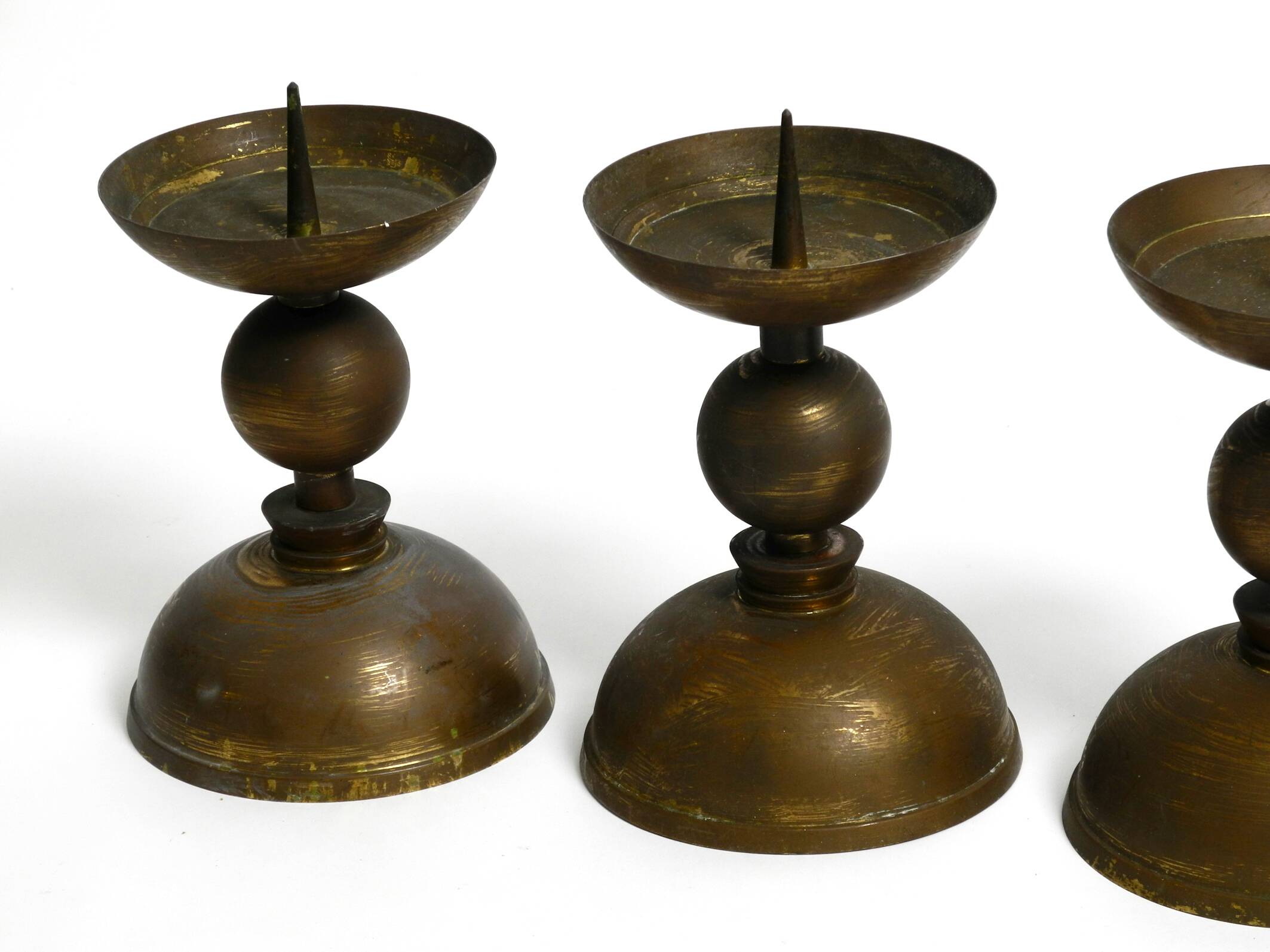 4 rare large heavy Mid Century brass candlesticks from a Bavarian church