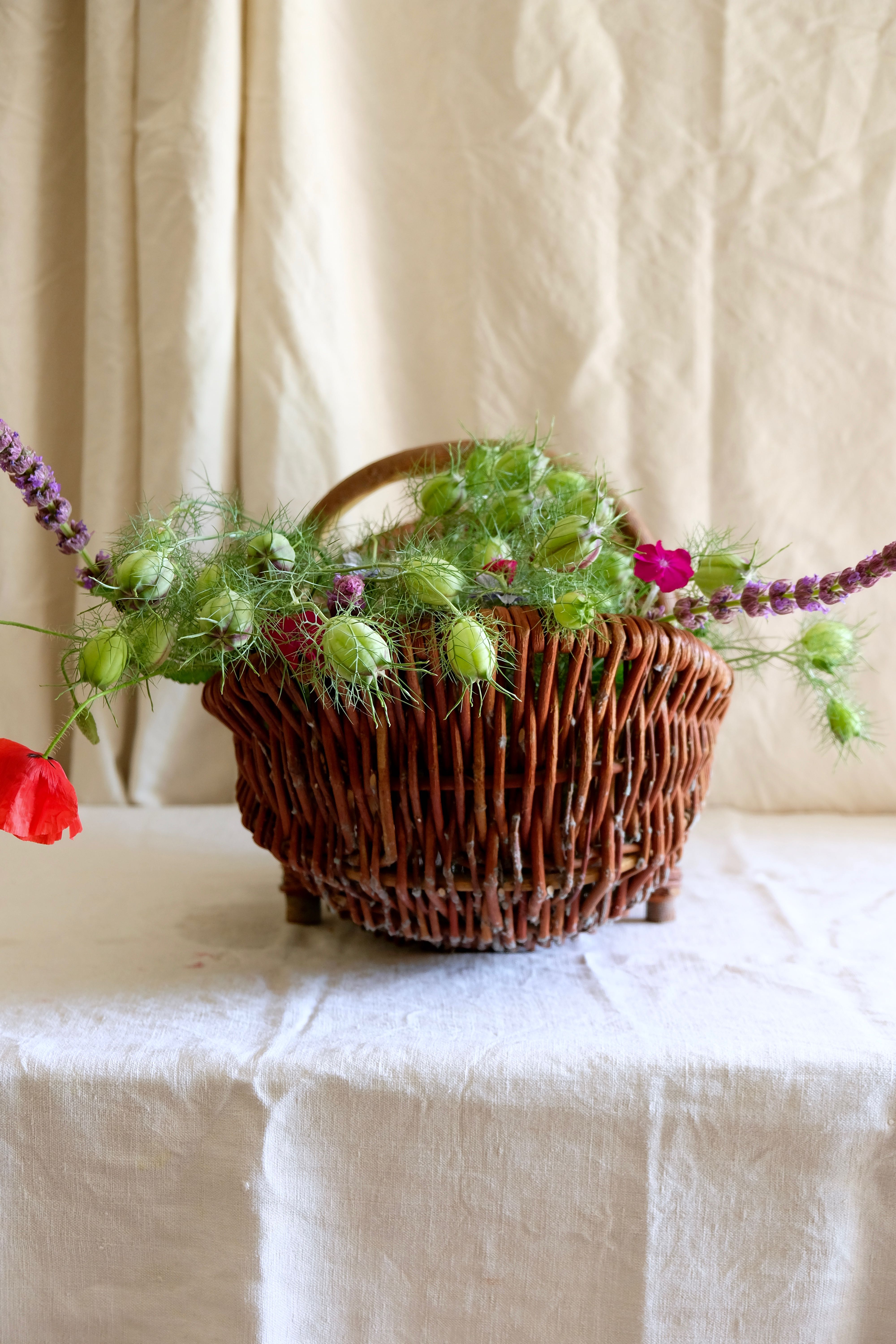 Large old basket in real chestnut