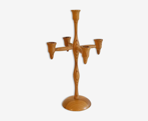 Chandelier vintage scandinave en bois 1970