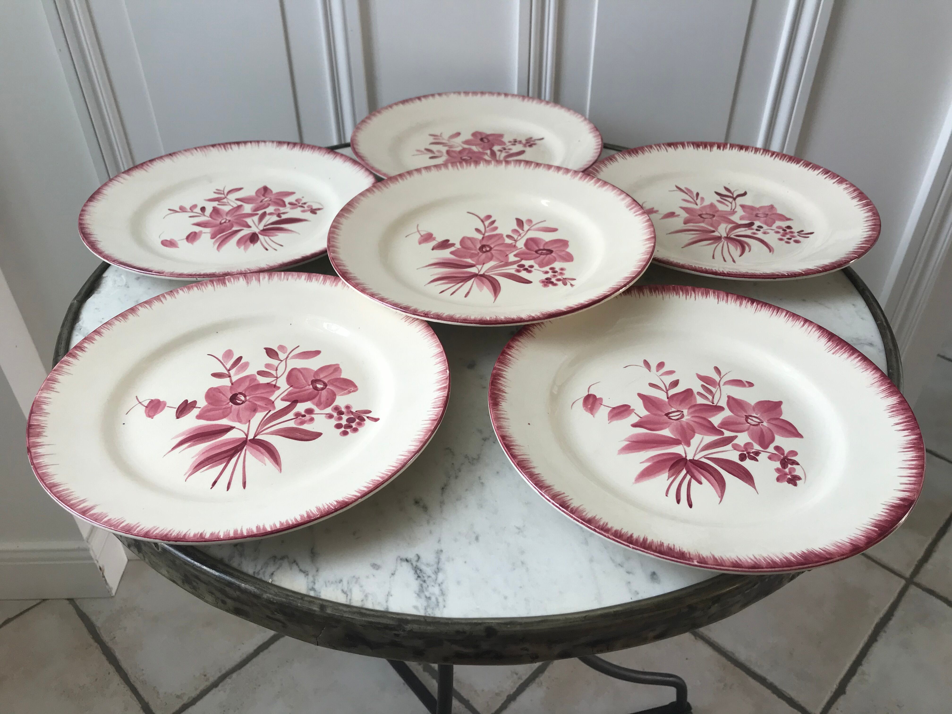 Set of 6 flat plates longchamp pinks years 30-40