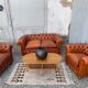 Salon canape and 2 chesterfield armchairs in vintage cognac leather from the 1970s
