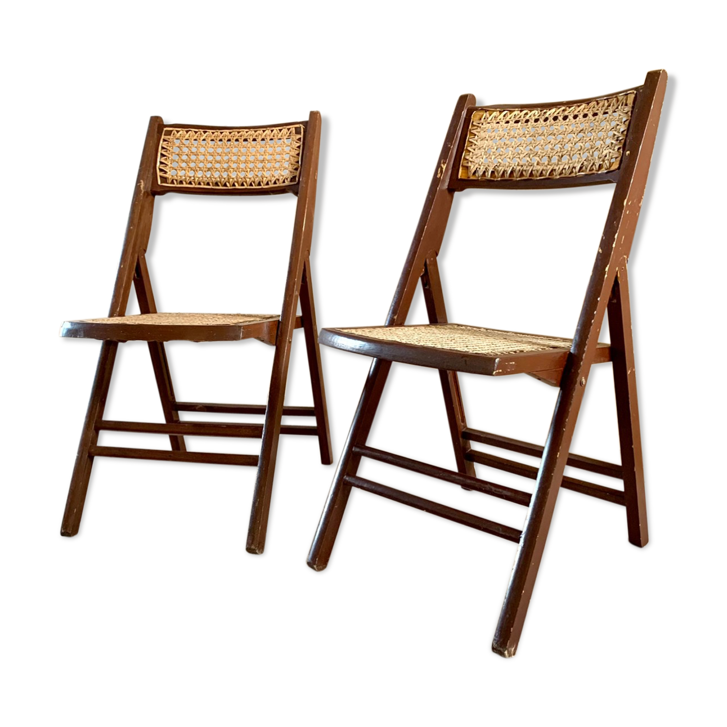 Pair of folding wooden chairs and canning