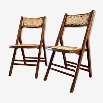 Pair of folding wooden chairs and canning