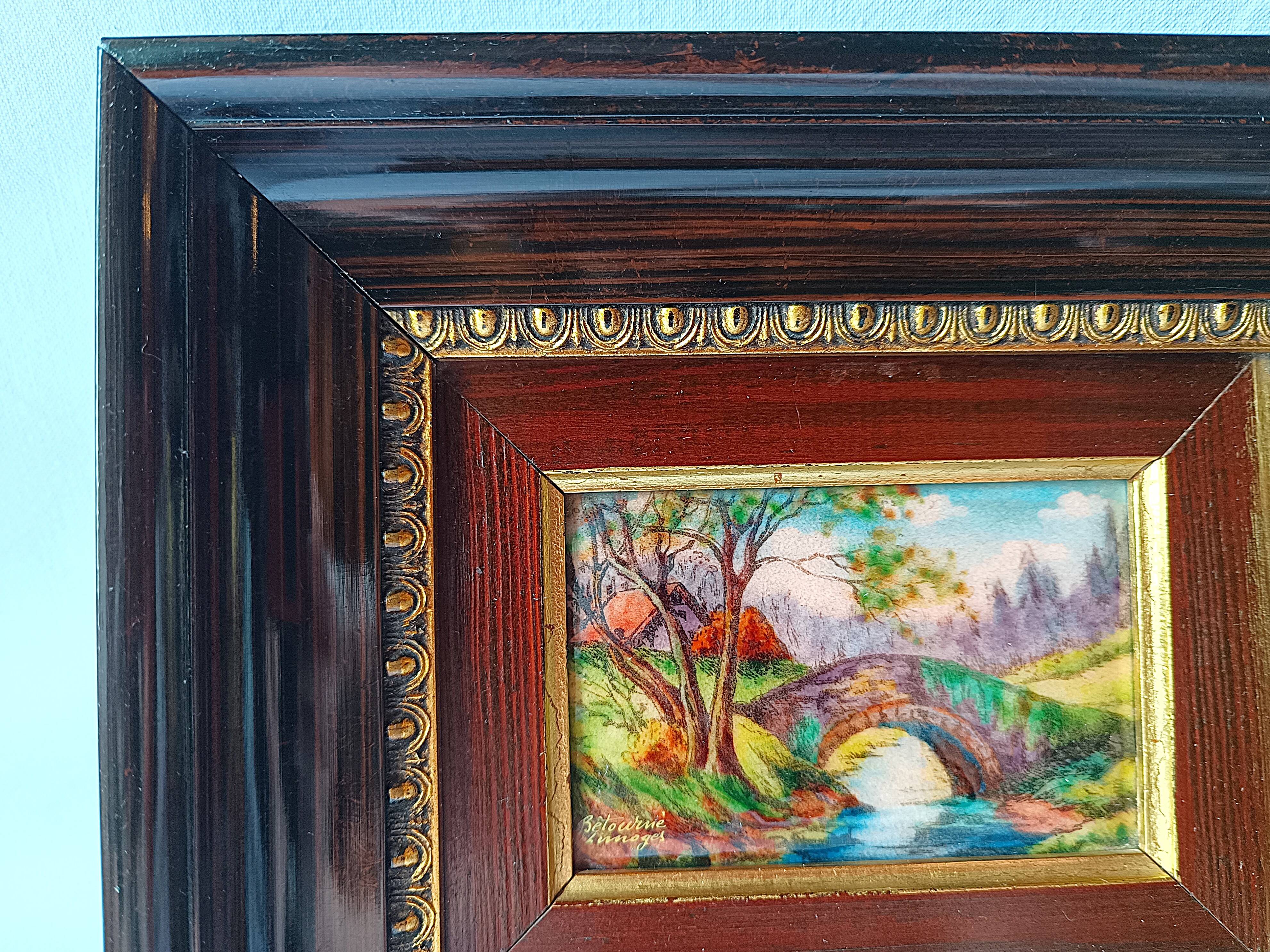 antique painting signed R. Bétourné wooden stucco frame