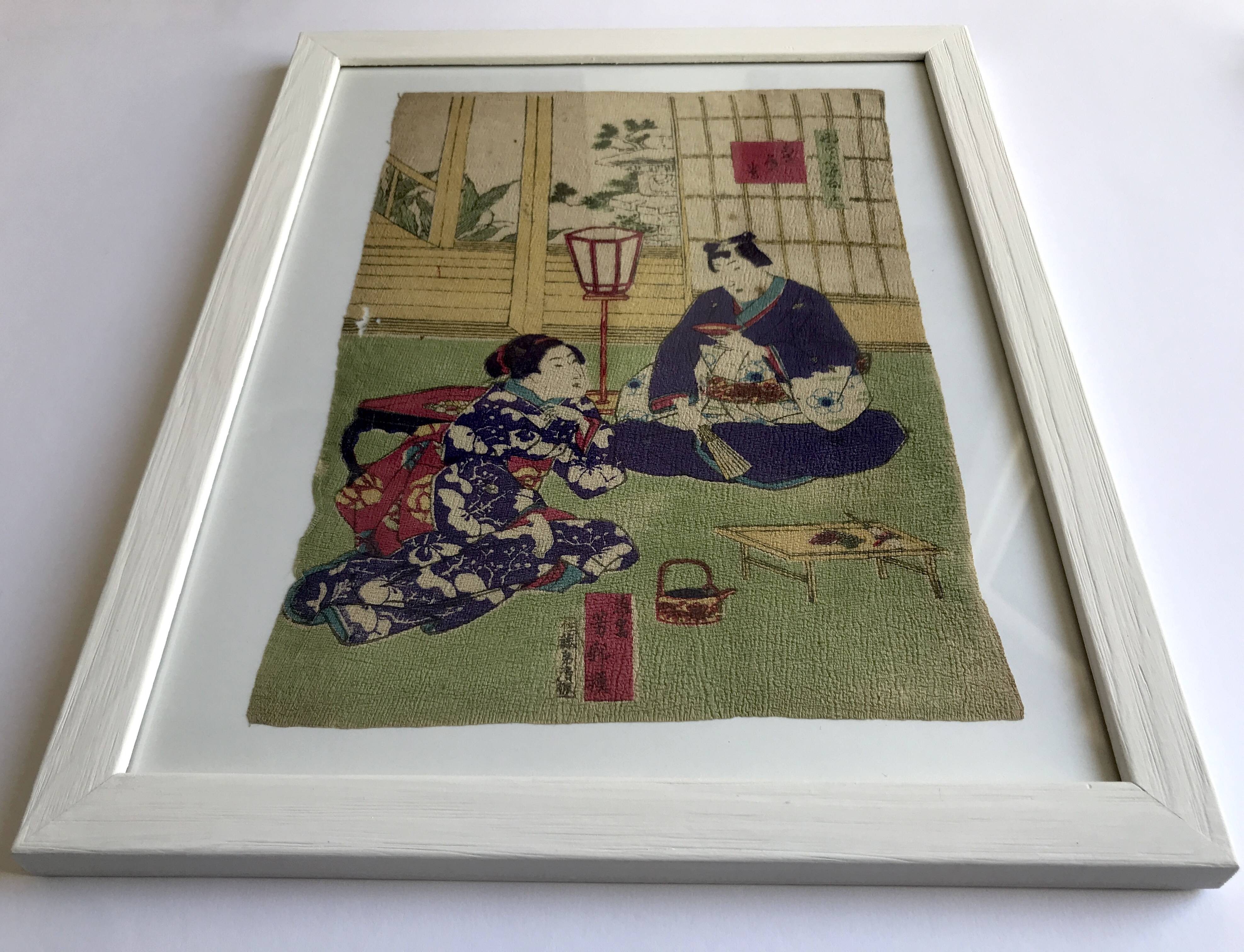 The Fisherman & Tea Ceremony. Duo of Japanese prints on rice paper.