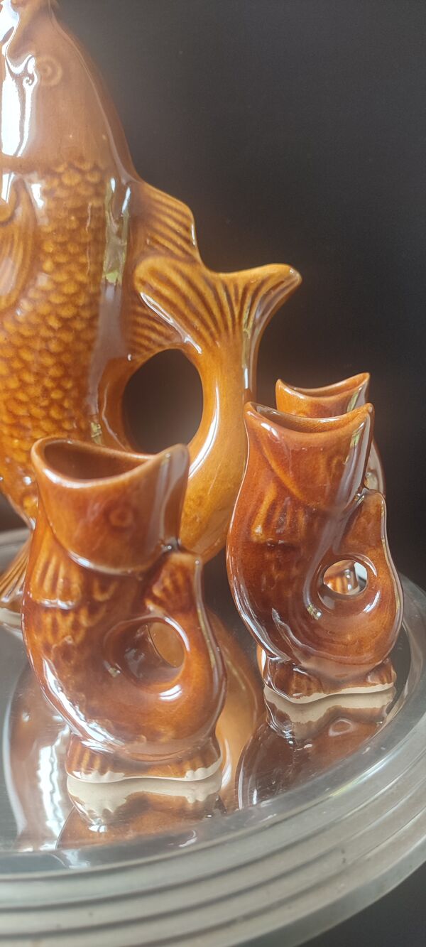 Carafe et verres ''Poisson'' Céramique Ambrée Vintage époque URSS