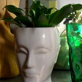 White ceramic pot cover vase 60s