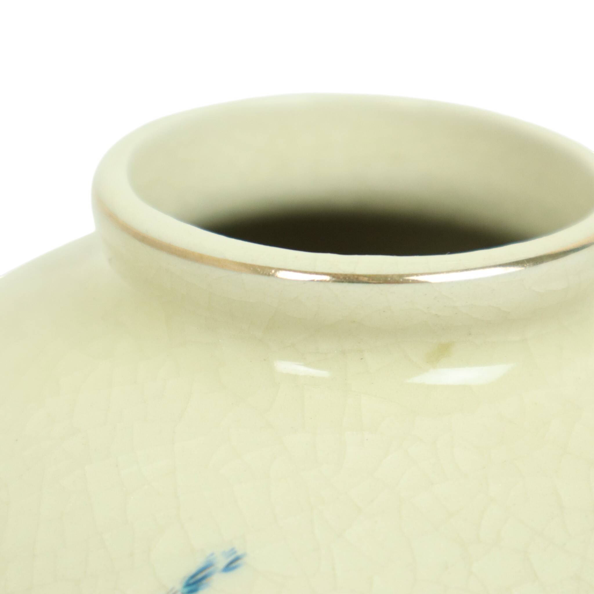 Pair of Japanese Vases Peacocks Flowers Crackle Ceramic 26cm