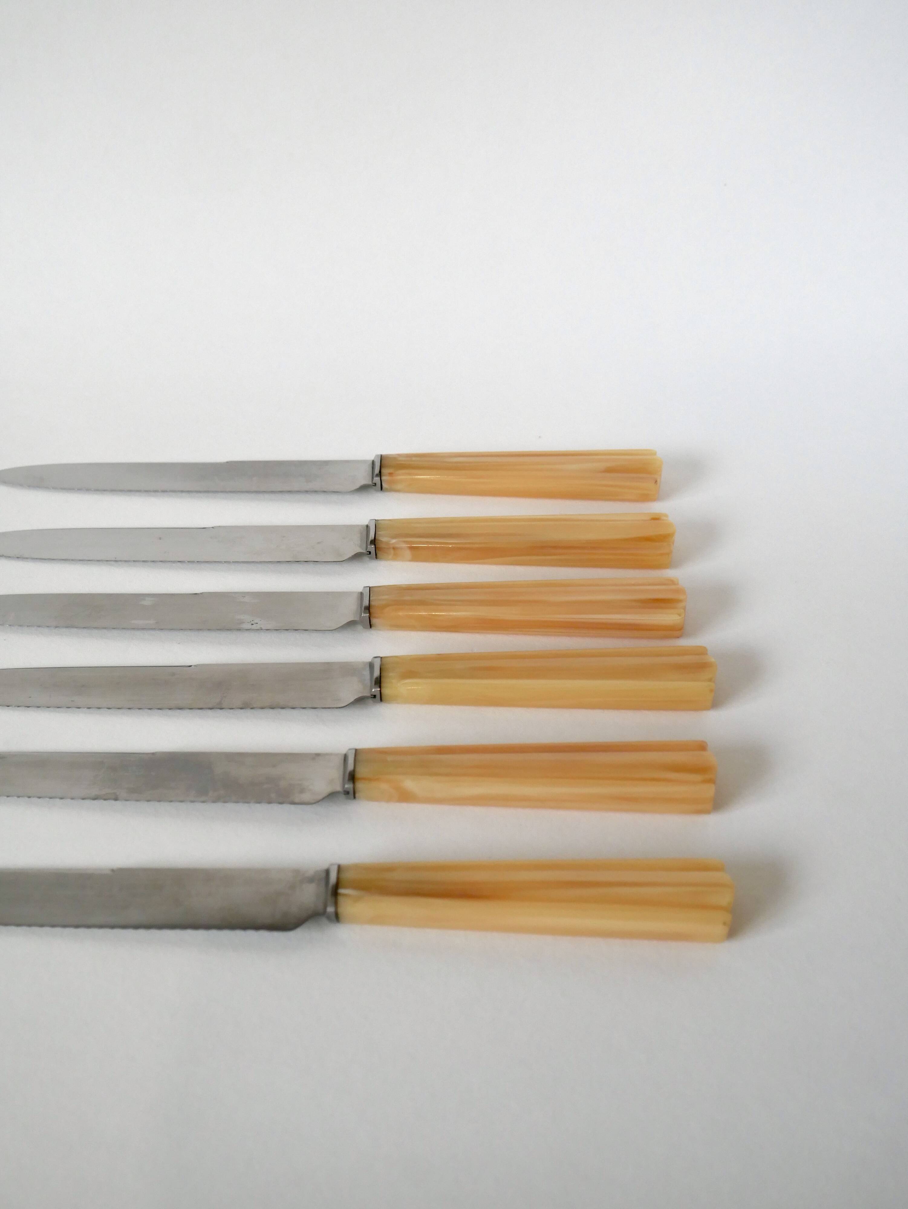 set of 6 large bakelite toothed knives 1960