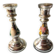 Paire de bougeoirs en verre argenté