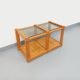Vintage rectangular coffee table in pine and smoked glass from the 70s and 80s.