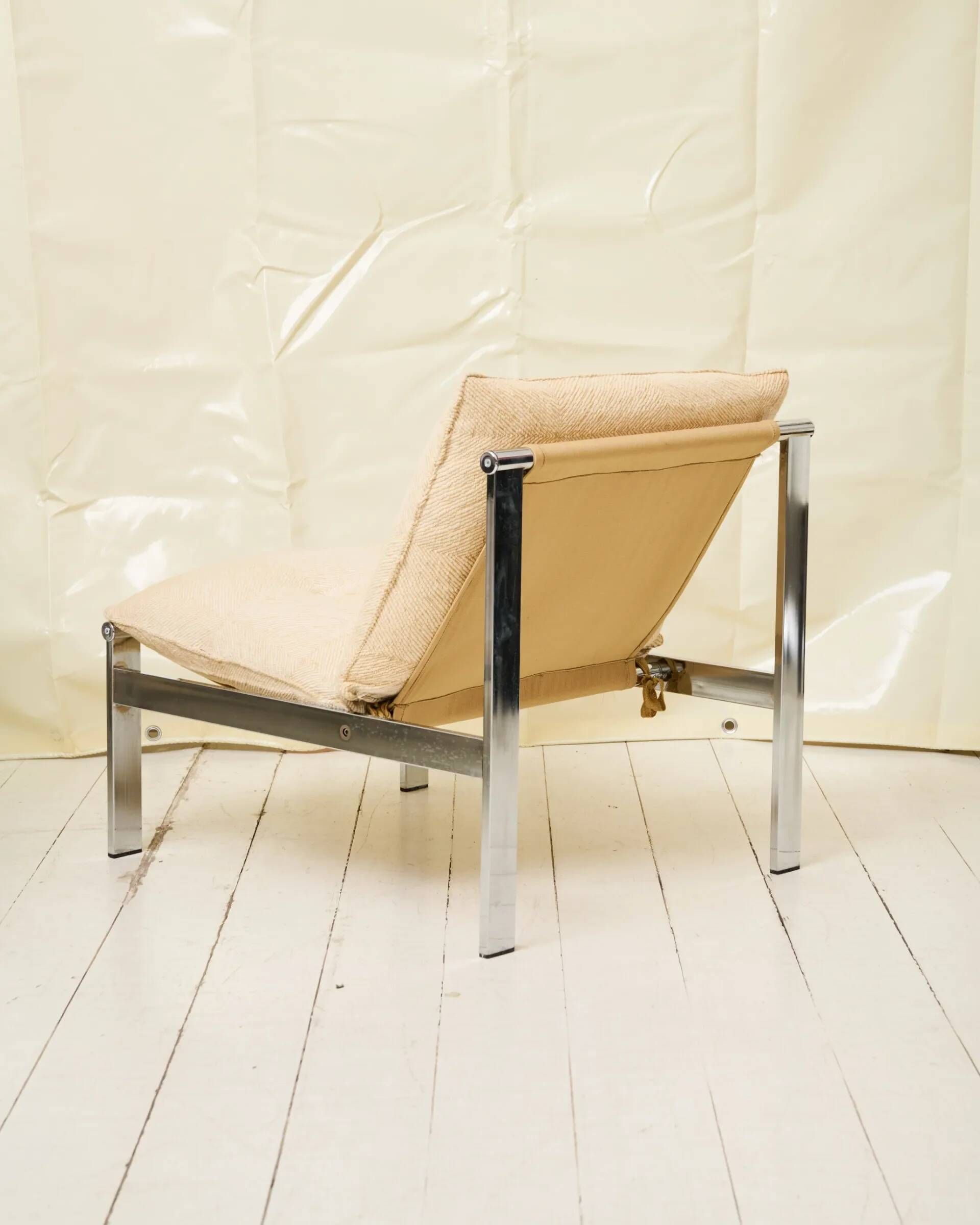 Beige armchair with chrome frame (1 of 2), Italy, 1980s