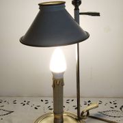 Gilded bronze hot water bottle lamp, Empire style, beige metal lampshade