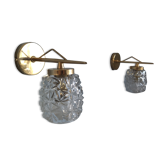 Pair of vintage brass wall lamps and glass globe