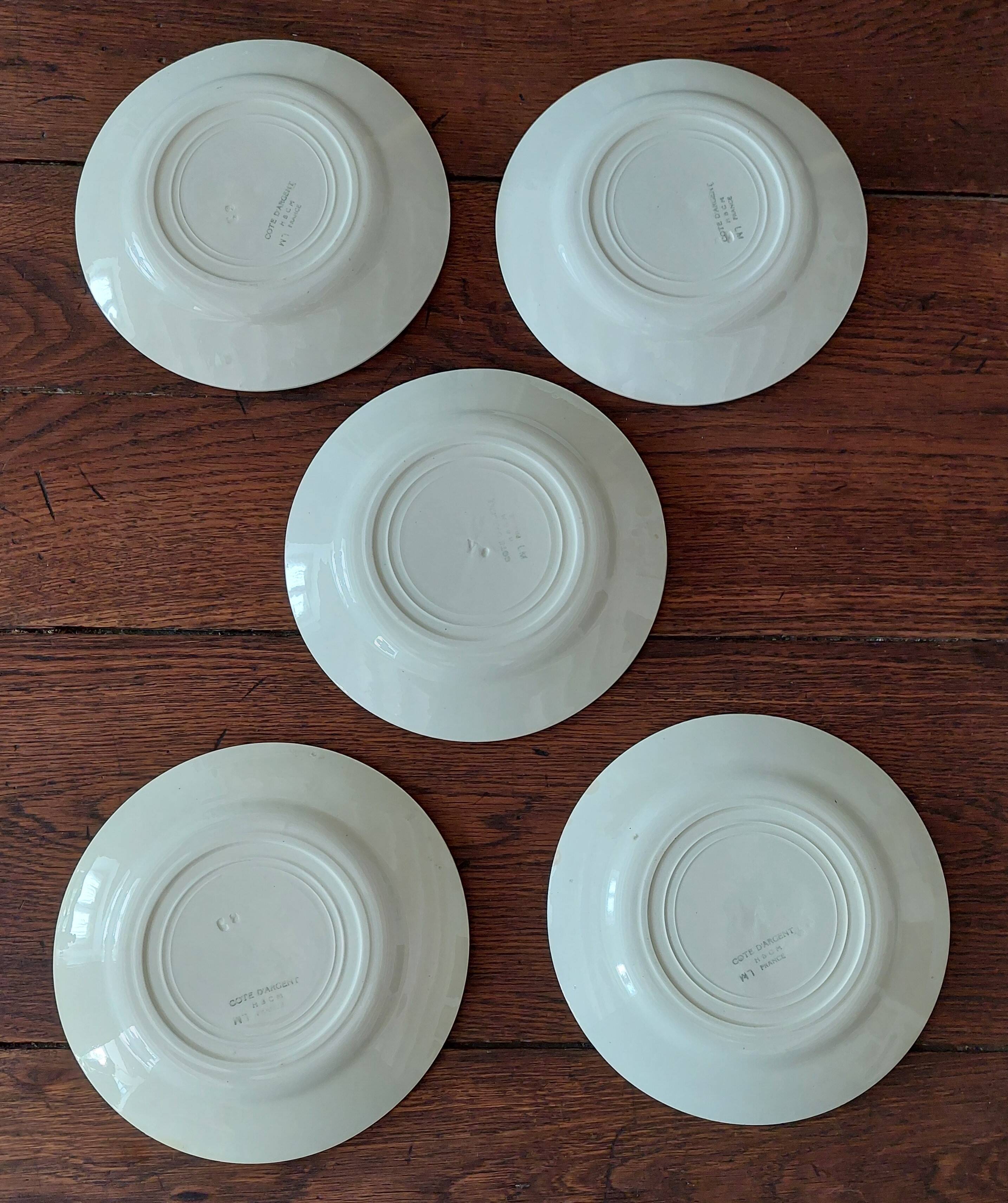 Flat plates set of five hbcm creil montereau decor cote d'argent