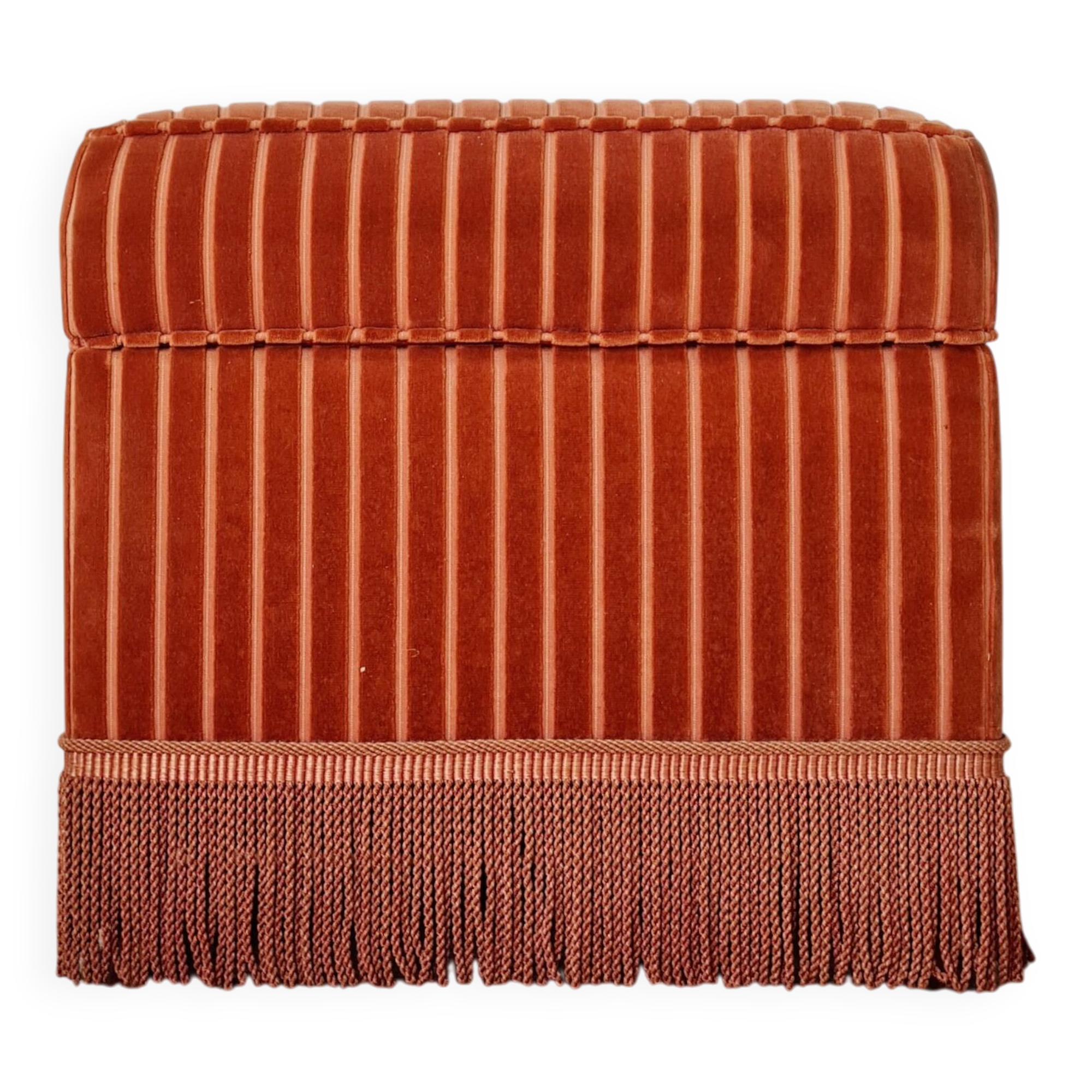 Pouf coffre ancien en velours rose à rayures