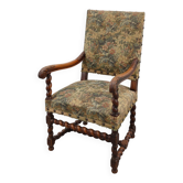 Antique armchair in walnut with tapestry upholstery, UK 17th century
