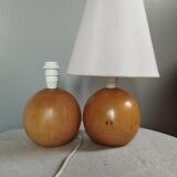 Duo of lamp feet ball beech wood, the turnery of the penny, vintage