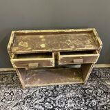 Old wooden brown hall cabinet with 2 drawers