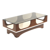 Vintage Space Age coffee table, 1970s, with smoked glass and wenge wood top
