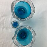 Trio de vases bleus ensemble opaline