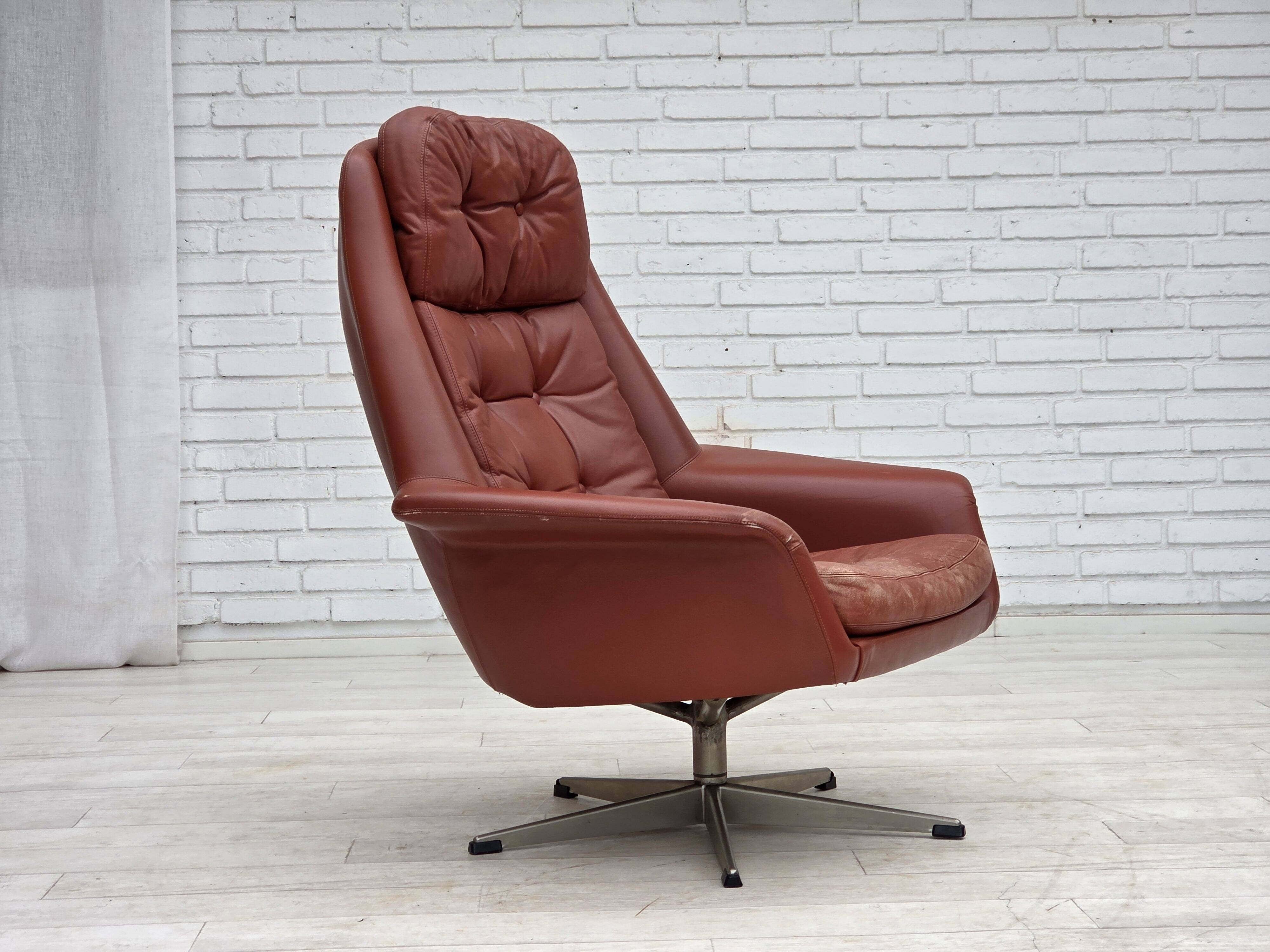 1970s, Danish design by H.W.Klein, swivel armchair, furniture leather.