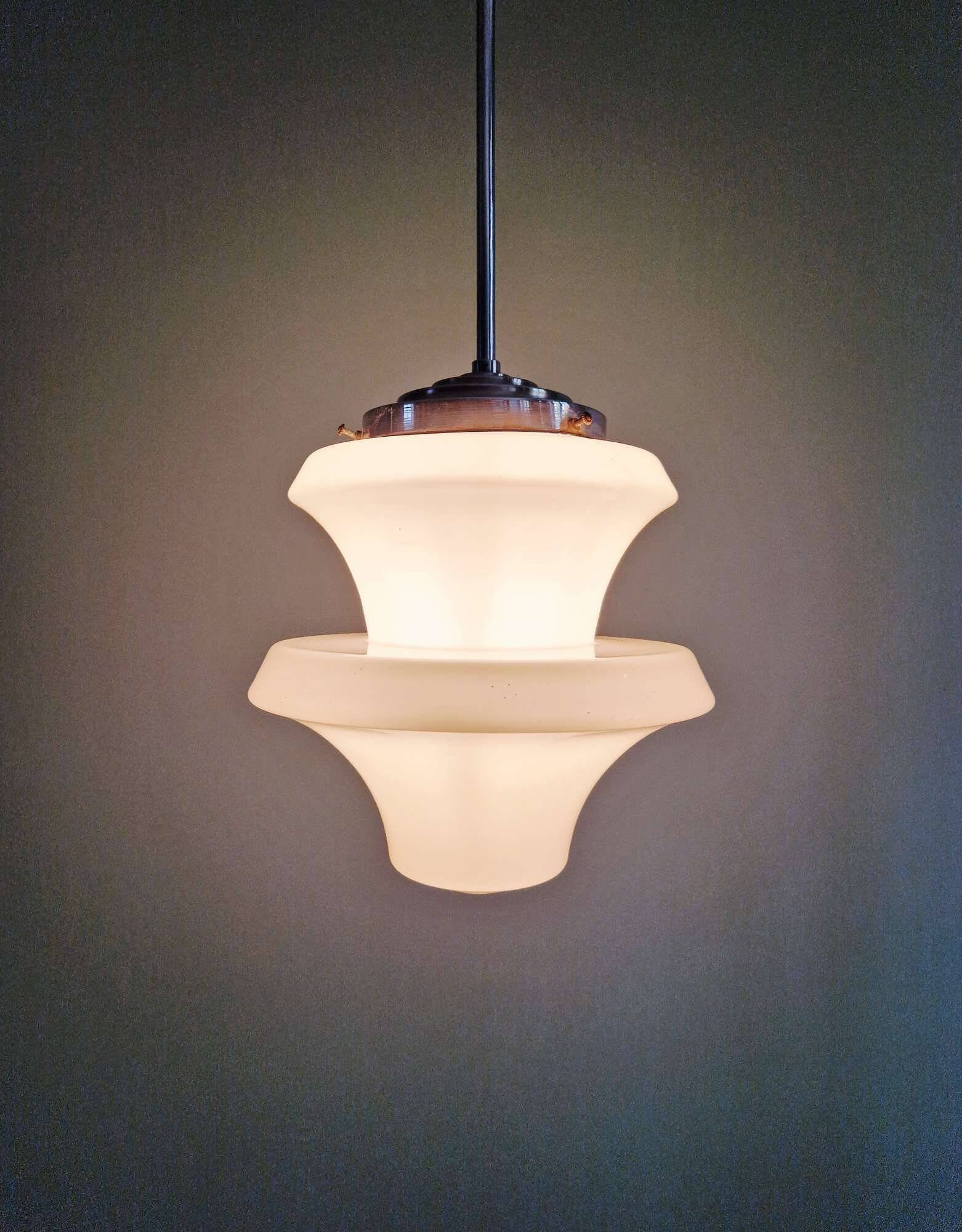 Art Deco pendant light in white opaline, 1920-30