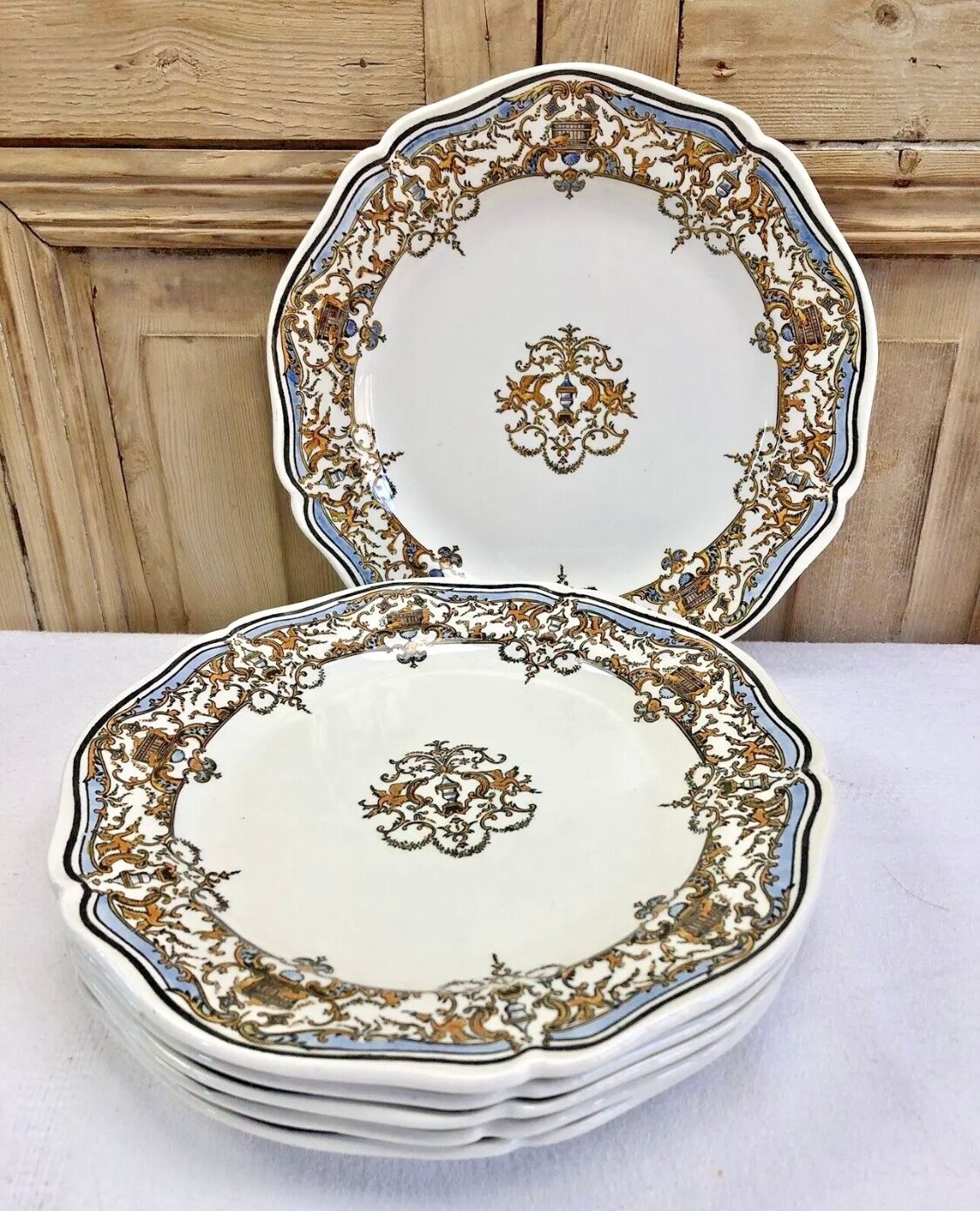 6 flat plates Gien Dionysos the children at the press 1938 1960