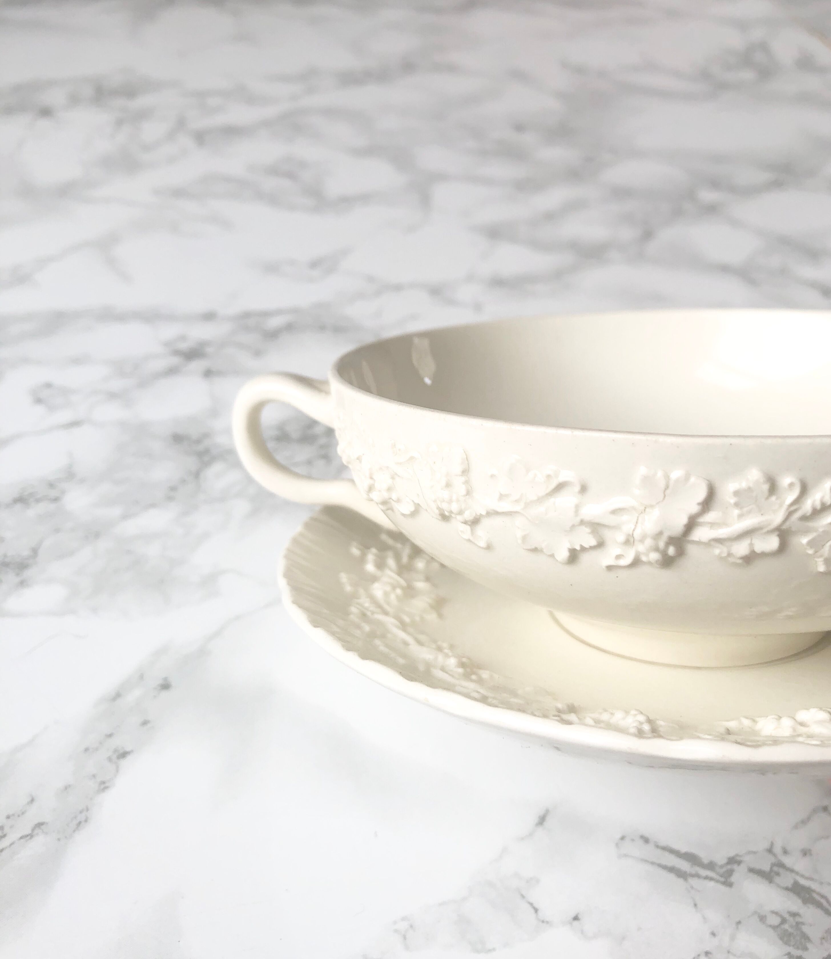 Wedgwood House's old white earthenware broth and sub-cup