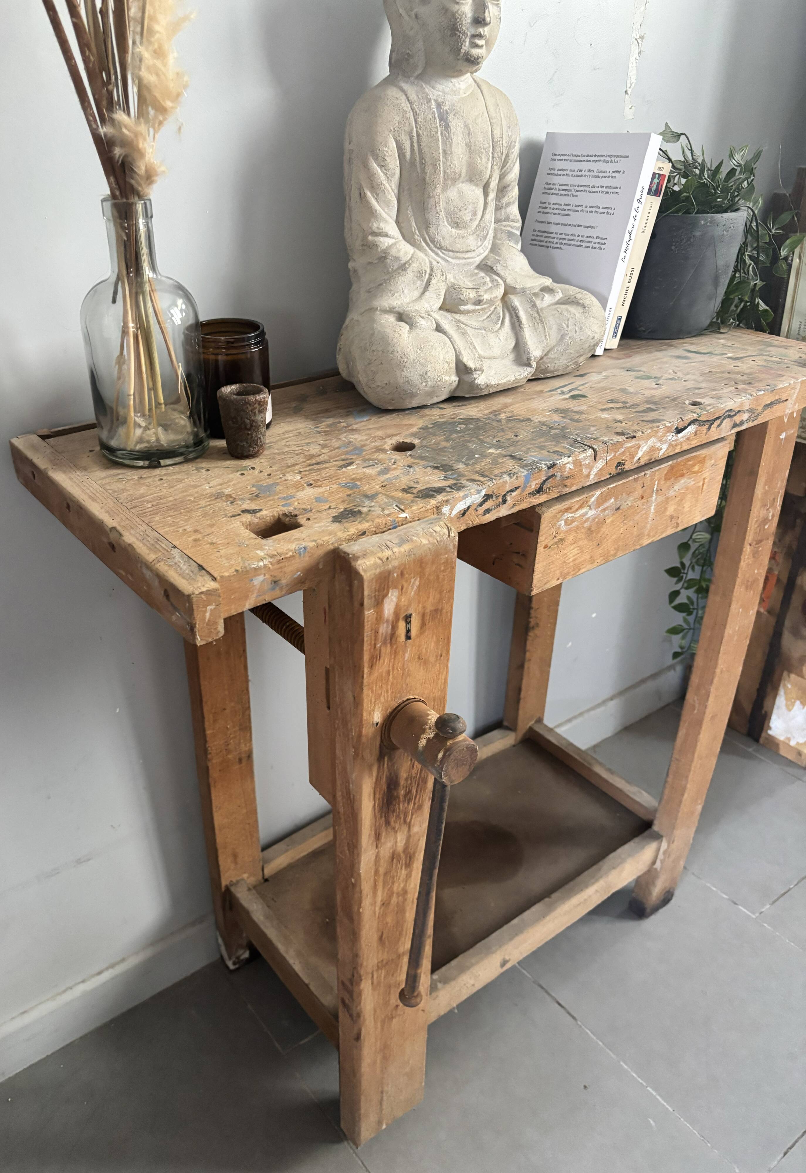 Genuine vintage wooden workbench from the 1960s stamped Grenade.