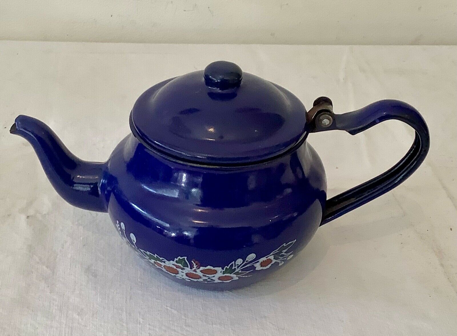 Vintage enamel teapot home decor flower pot made in USSR 1950s