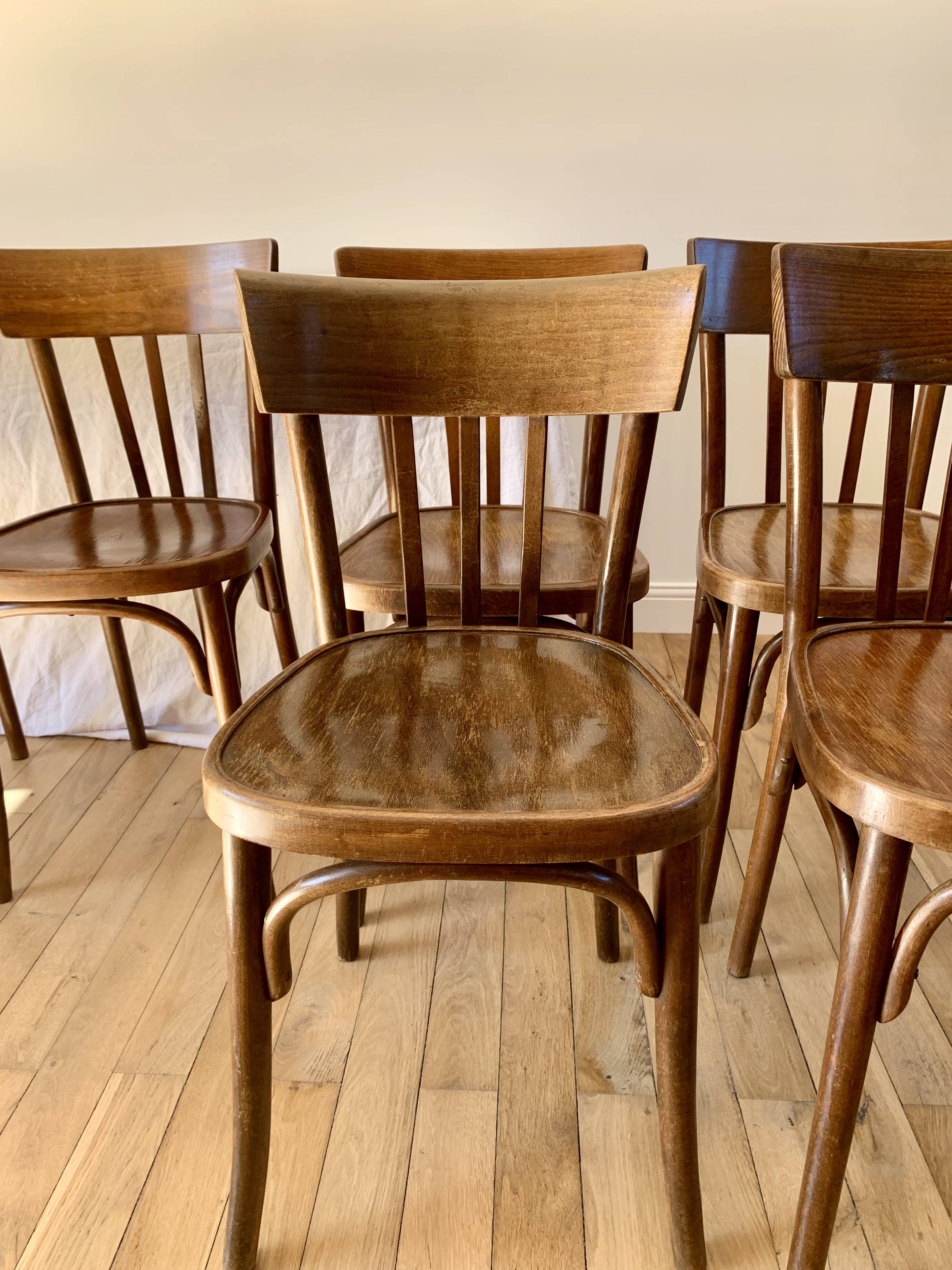 set of 6 bentwood bistro chairs from the 1950s