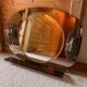 Brown smoked glass wall mirror - sconces & shelf - Italian design 1