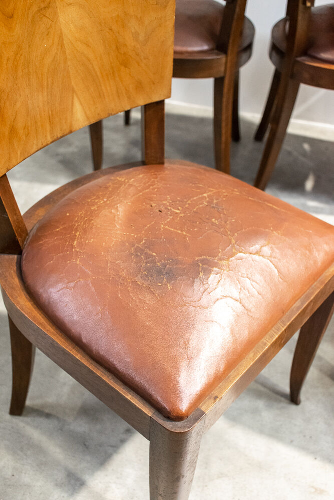 Set de six chaises cuir art déco France 1930