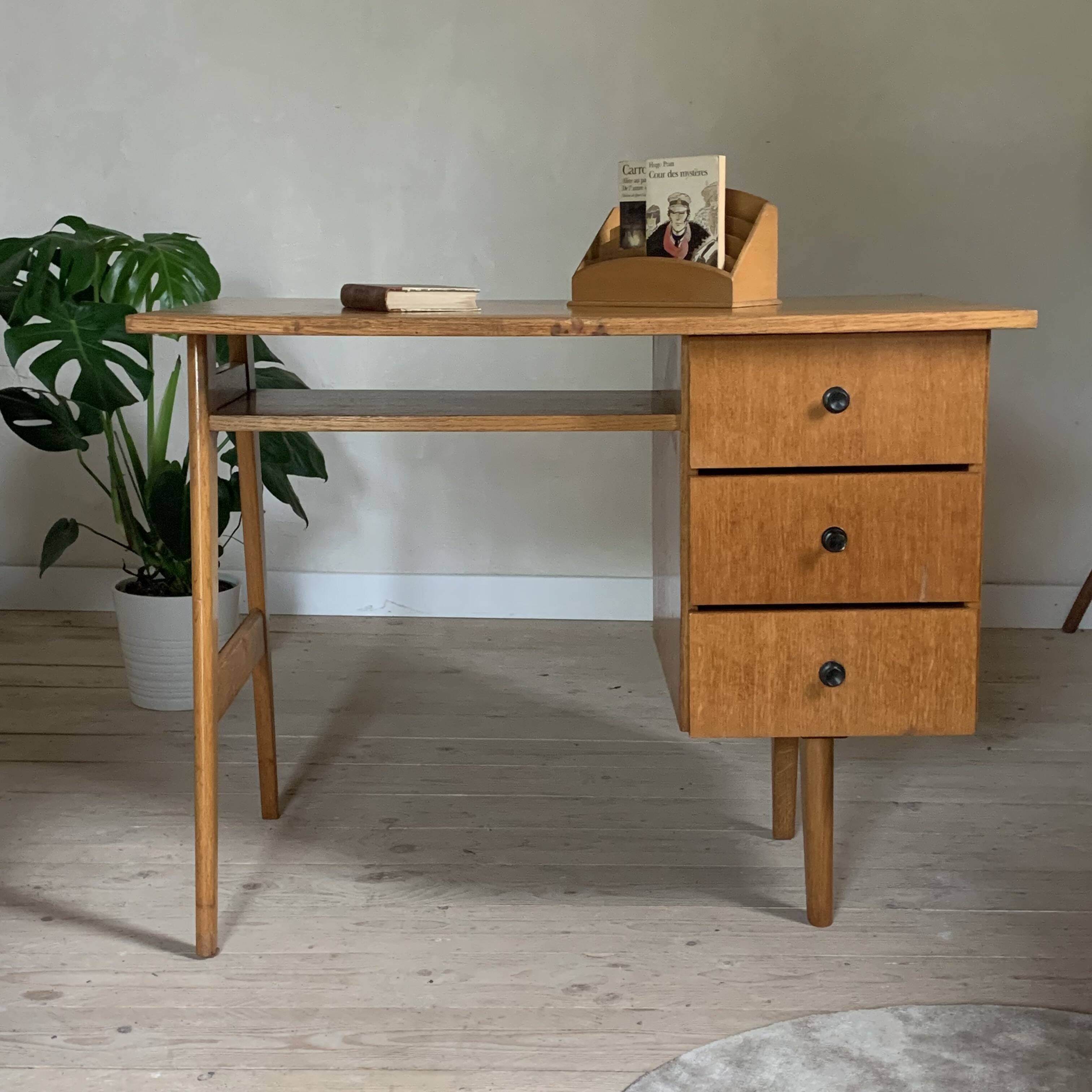 Vintage oak compass foot desk