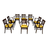 Lot de 8 anciennes chaises fauteuils de bistrot en bois et simili jaune 80’