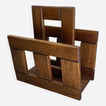 Midcentury brutalist oak magazine rack or holder, Dutch ca 1960s