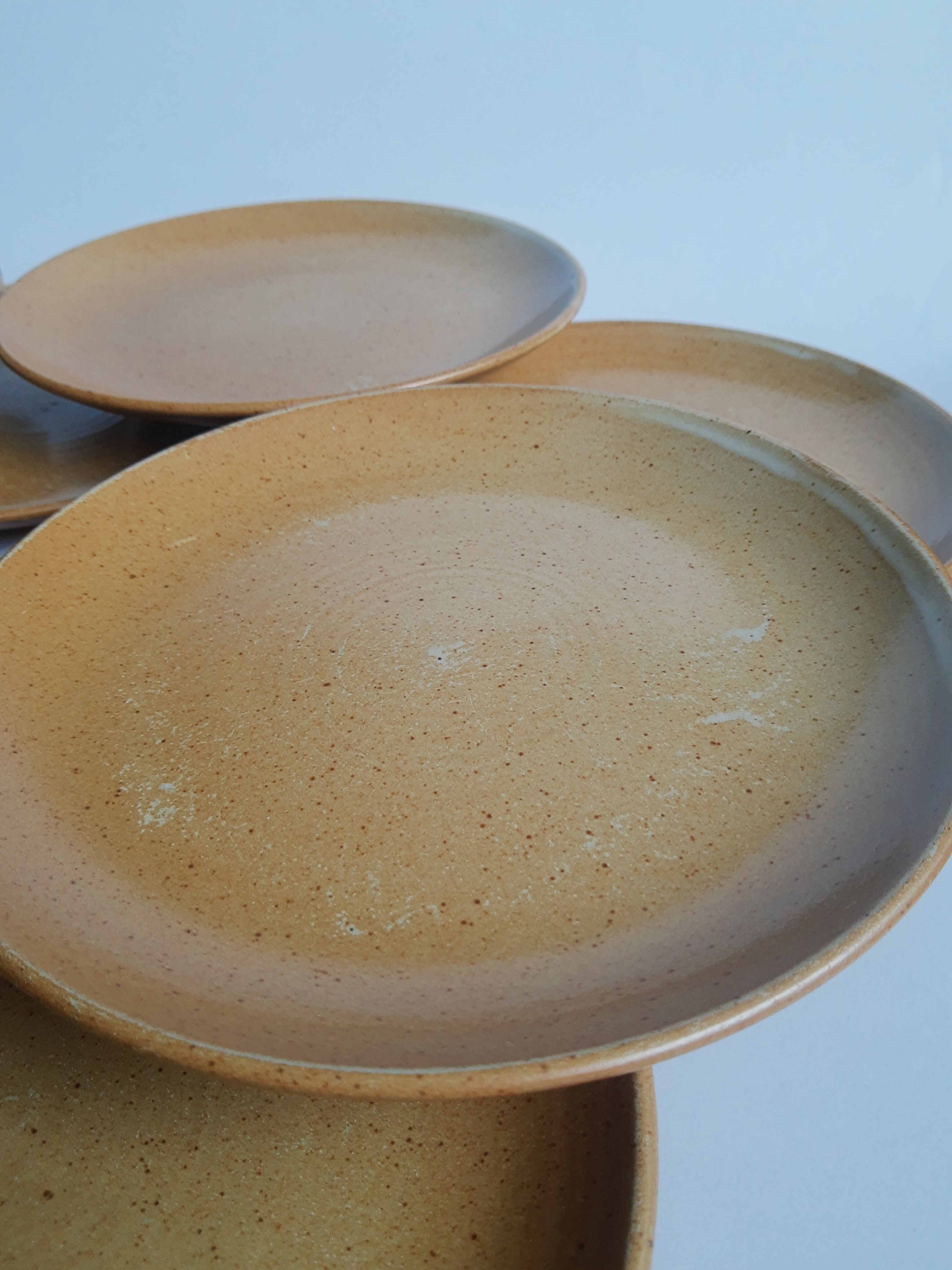 Set of 8 CNP stoneware dessert plates Grès village France vintage