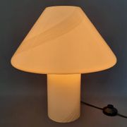 Opal Murano glass mushroom lamp with spiral stripes, 1970s modernist design.