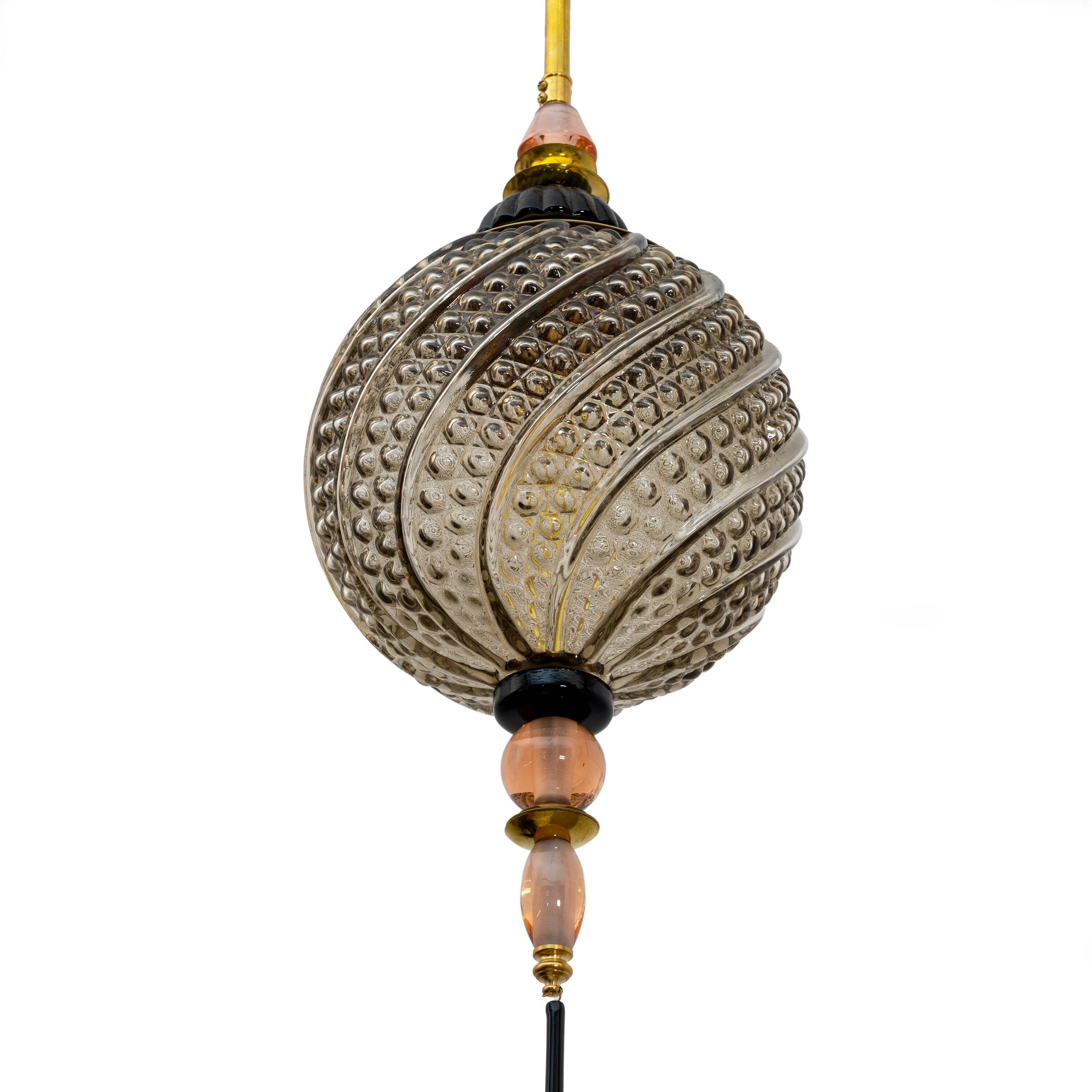 Blown Murano Glass and Brass Pendant Lamp