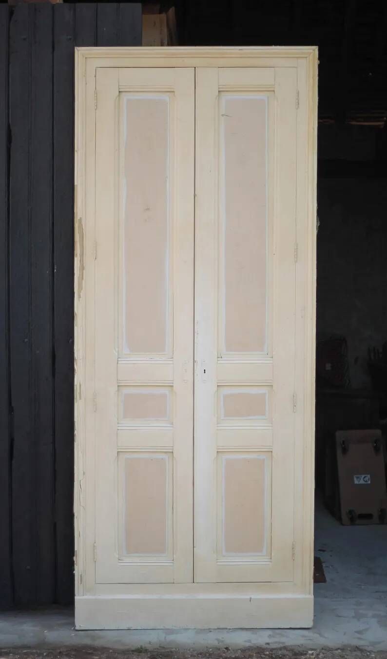 Double porte ancienne de placard, porte bois ancienne, grande porte vintage, porte d'intérieur