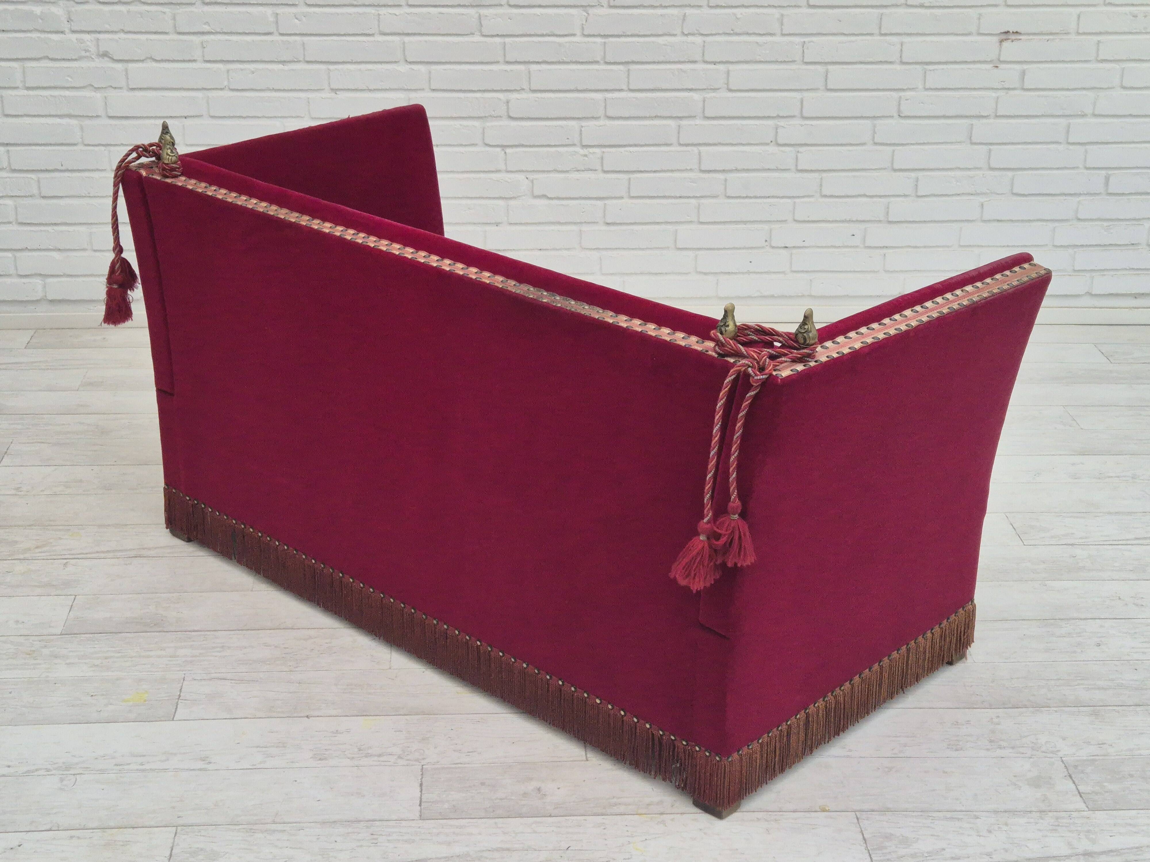 1960s, Danish velour 2 seater drop arm sofa, velour, original condition.