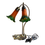 Art nouveau style brass table lamp with 2 lampshades, living room lamp.