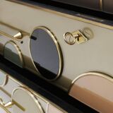 Mid-Century Modern Style Solid Wood Glass and Brass Large Italian Commode