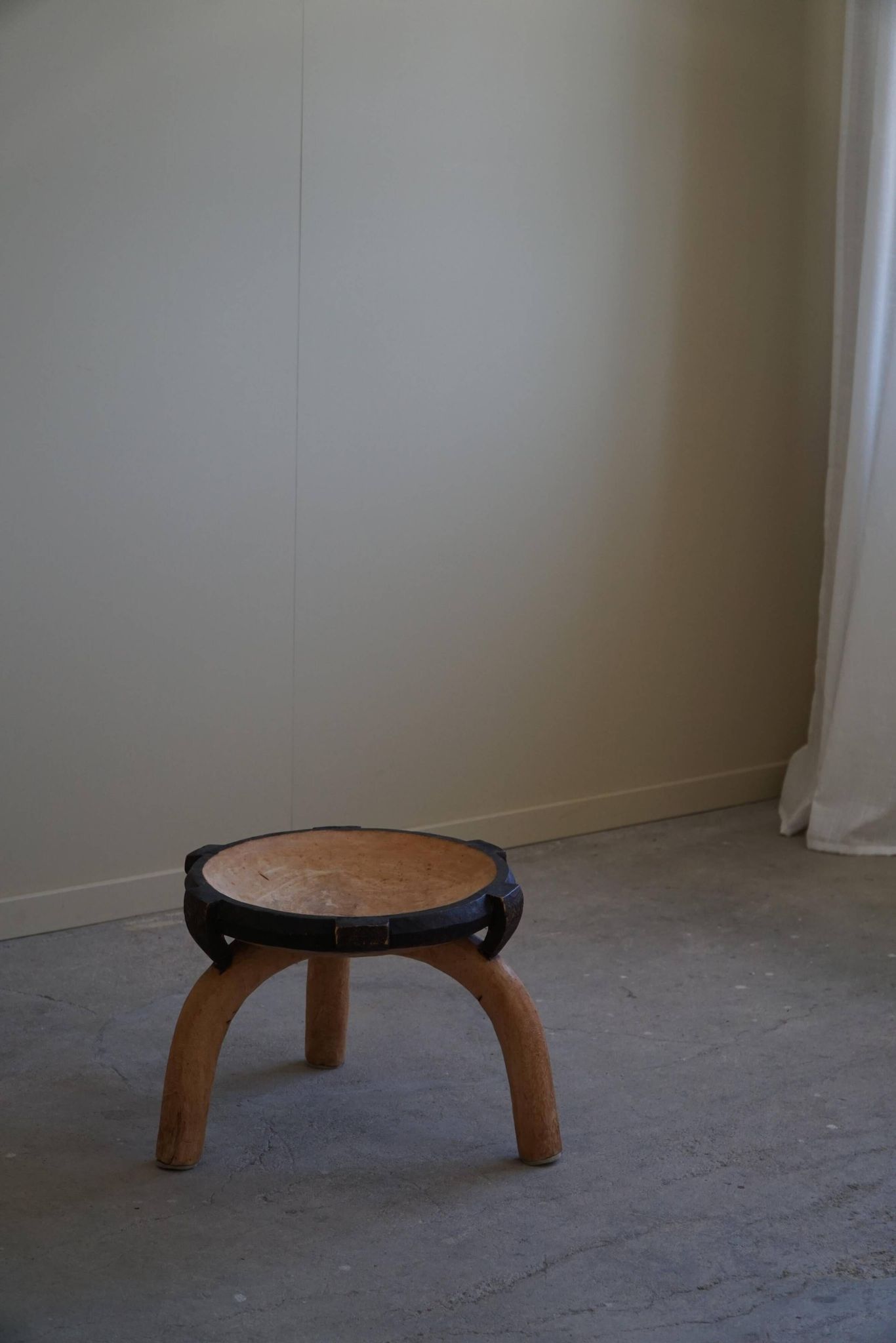 Wabi Sabi tripod stool / Solid wood side table, Scandinavia, 1950s